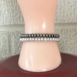 Honora Freshwater Button Pearl Bracelets Dark & Light Gray Set of 2 Stretch 6mm